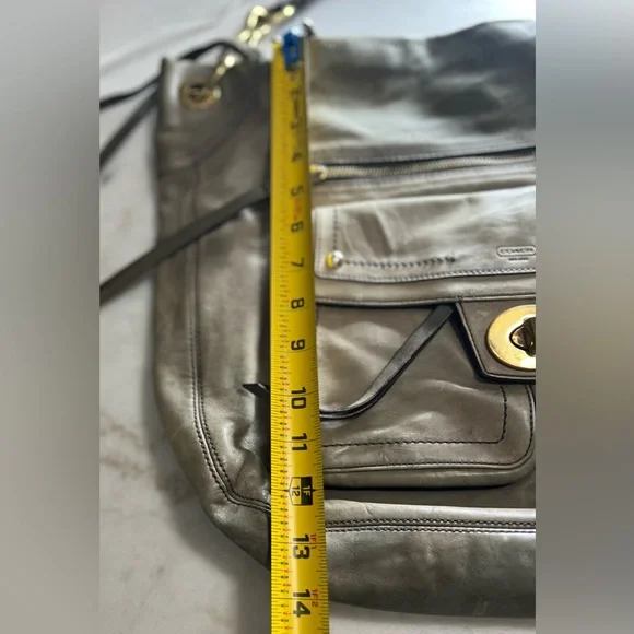 Vintage Y2K Coach Gray Leather Hampton Hobo/Satchel Bag Gold Hardware Turn lock - Picture 9 of 12